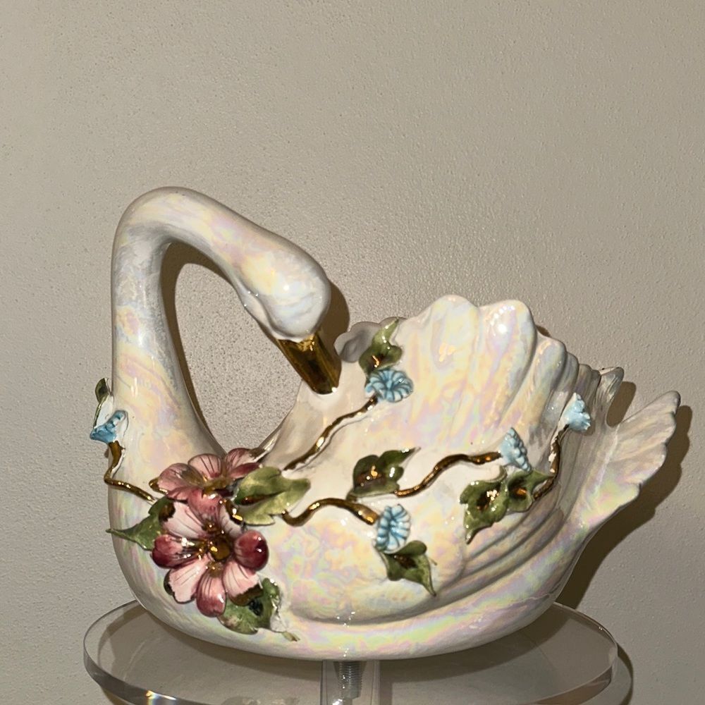 Vintage Capodimonte made in Italy swan floral planter